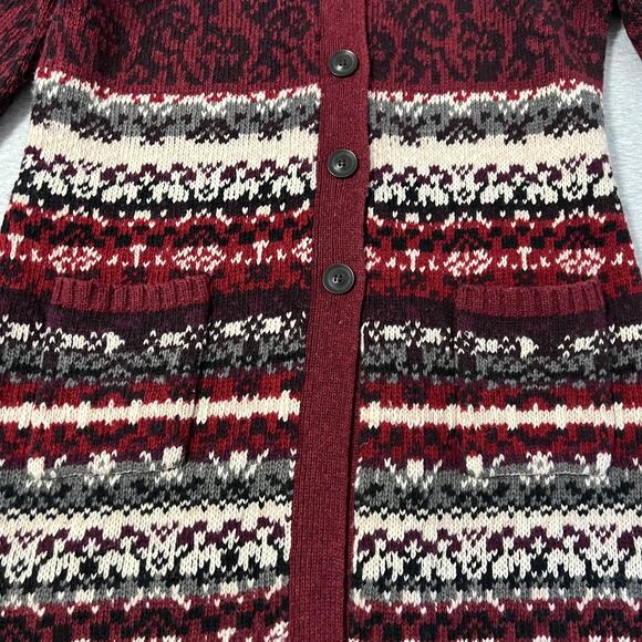 Bob Timberlake Sweater Womens Large Red Fair Isle Lambswool Nordic Long Cardigan - Picture 4 of 9